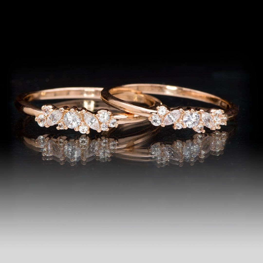 Colette Ring - Cluster Marquise & Round Shape Diamonds, Moissanites, Rubies or Sapphires Stacking Ring Ring by Nodeform
