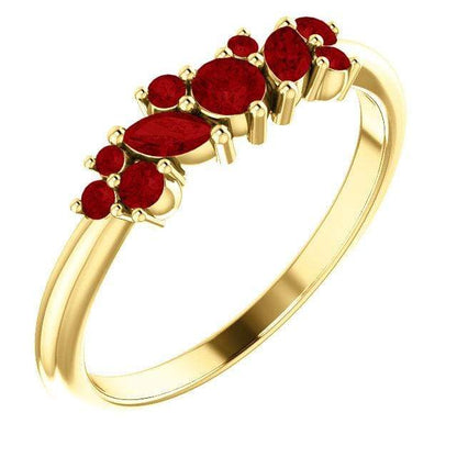 Colette Ring - Cluster Marquise & Round Shape Diamonds, Moissanites, Rubies or Sapphires Stacking Ring All Genuine A grade Rubies / 14K Yellow Gold Ring by Nodeform