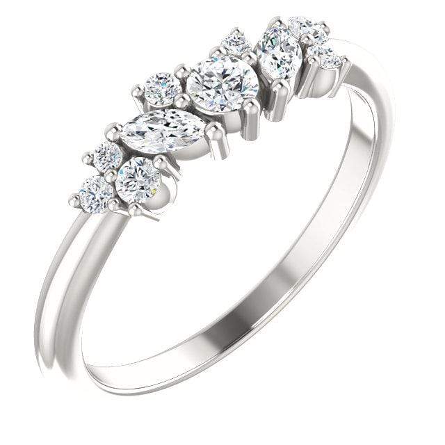 Colette Ring - Cluster Marquise & Round Shape Diamonds, Moissanites, Rubies or Sapphires Stacking Ring All White Diamonds SI2-3, G-H / 14k White Gold Ring by Nodeform