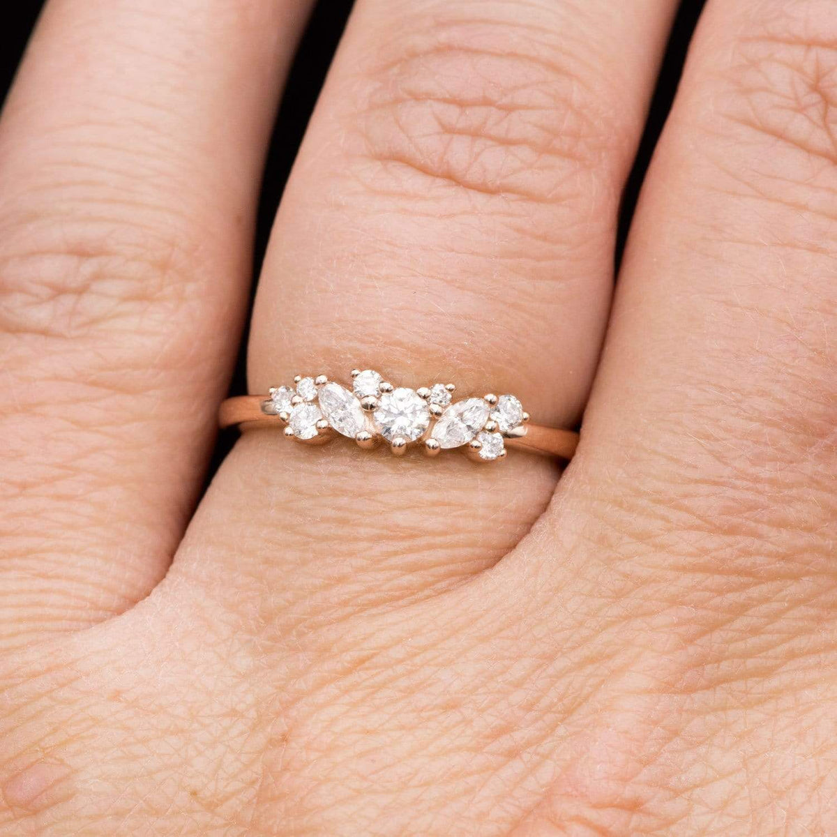 Colette Ring - Cluster Marquise & Round Shape Diamonds, Moissanites, Rubies or Sapphires Stacking Ring Ring by Nodeform