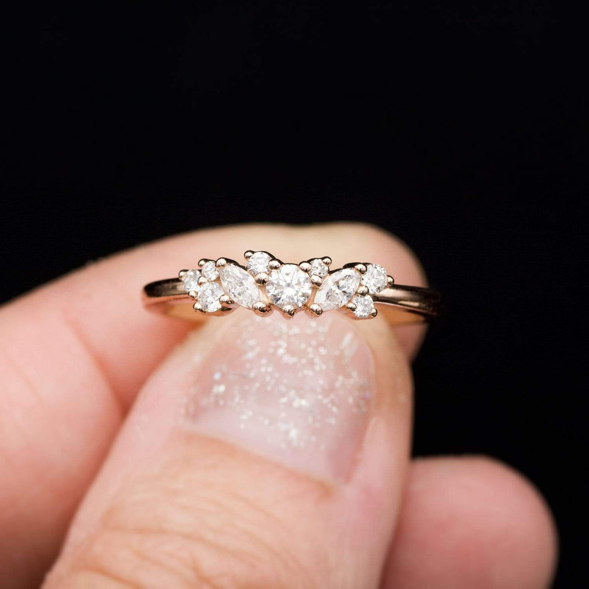 Colette Ring - Cluster Marquise & Round Shape Diamonds, Moissanites, Rubies or Sapphires Stacking Ring Ring by Nodeform