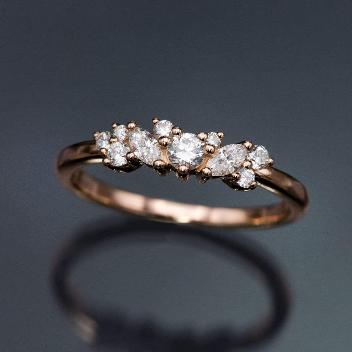 Colette Ring - Cluster Marquise & Round Shape Diamonds, Moissanites, Rubies or Sapphires Stacking Ring Ring by Nodeform