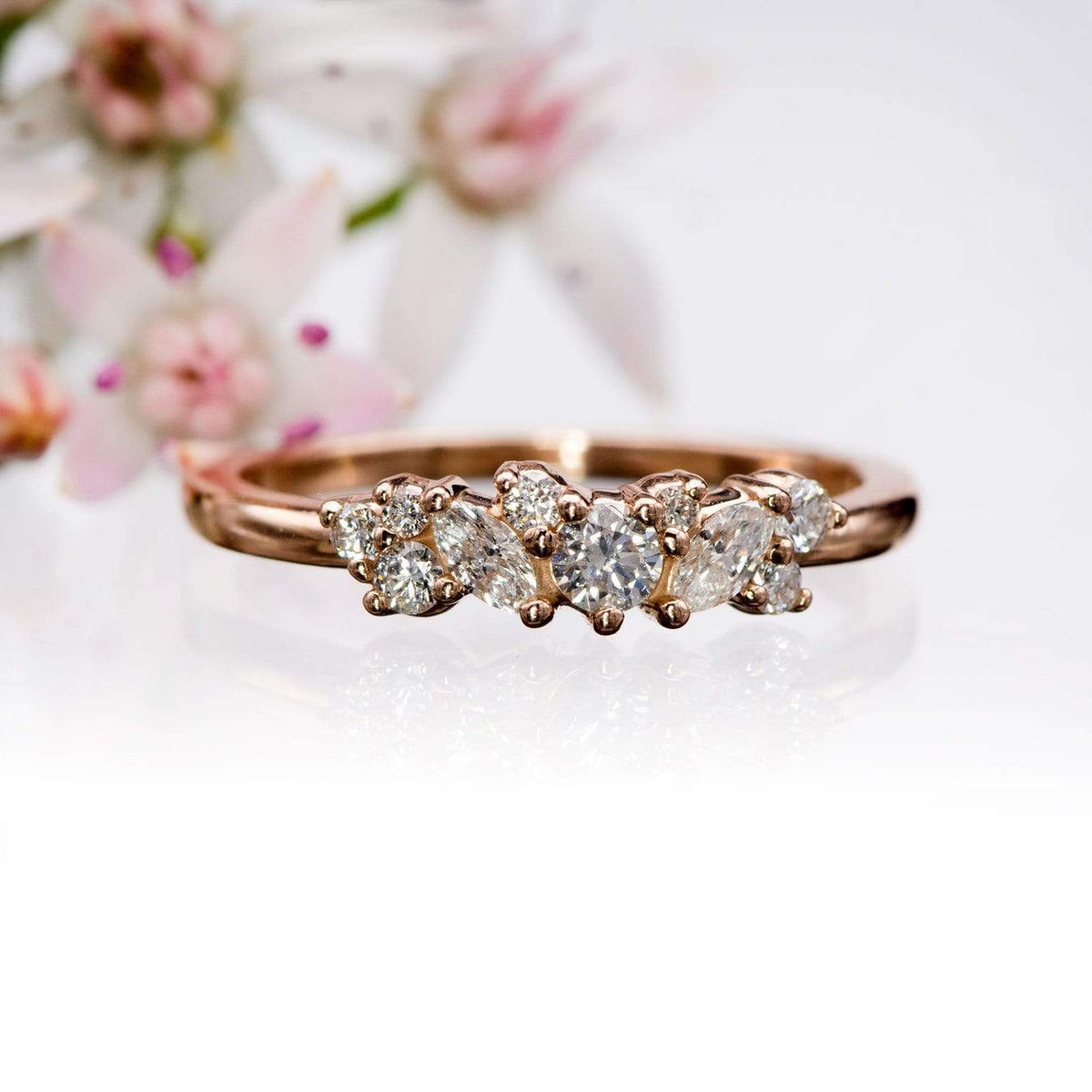 Colette Ring - Cluster Marquise & Round Shape Diamonds, Moissanites, Rubies or Sapphires Stacking Ring Ring by Nodeform