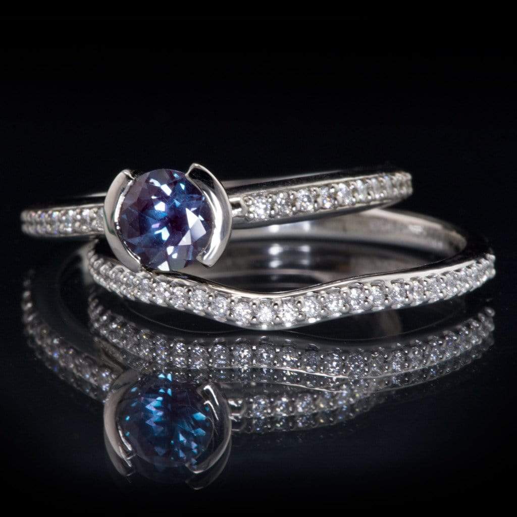 Half Eternity Diamond Micro Pave Contoured Wedding Ring Band Ring by Nodeform