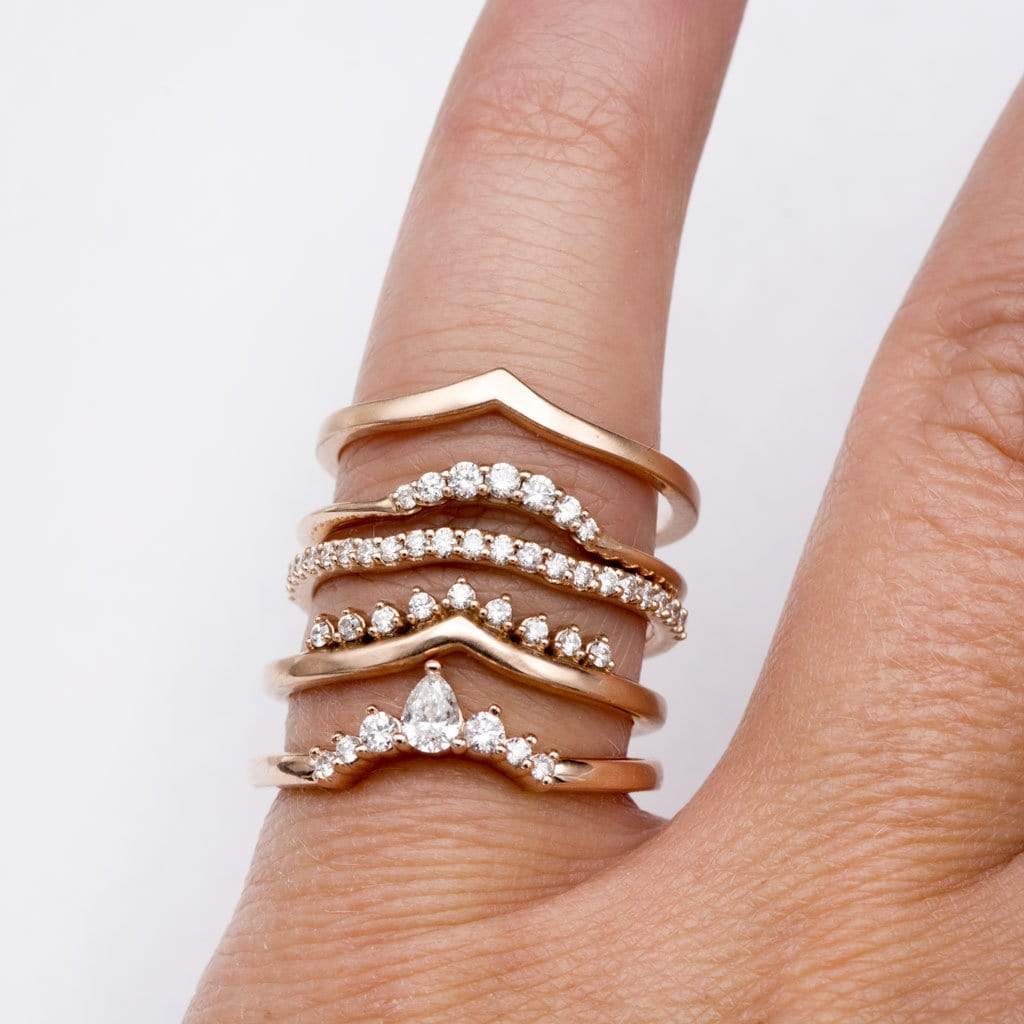 Claire Band- Graduated Diamond, Moissanite or White Sapphire Curved Contoured Crown Stacking Wedding Ring Ring by Nodeform
