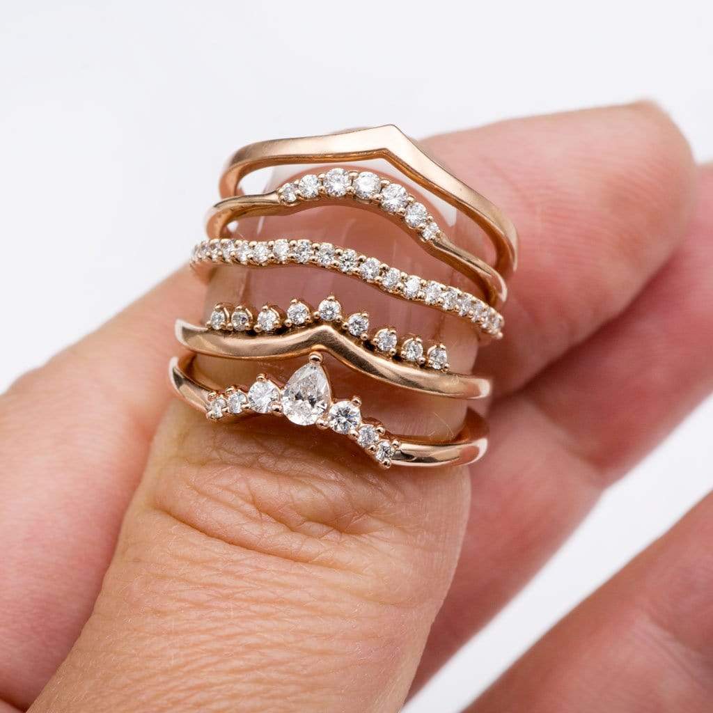 Claire Band- Graduated Diamond, Moissanite or White Sapphire Curved Contoured Crown Stacking Wedding Ring Ring by Nodeform