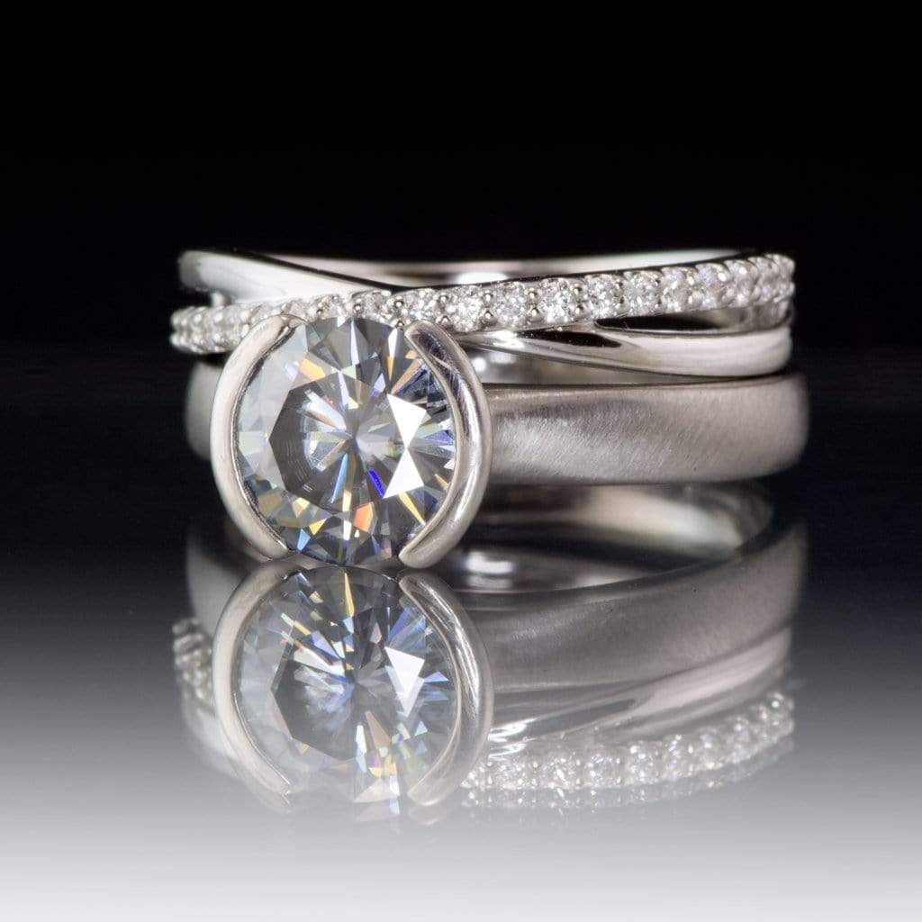 Criss Cross Band - Contoured Wedding Ring with Diamonds, Moissanites, Rubies or Sapphires Ring by Nodeform