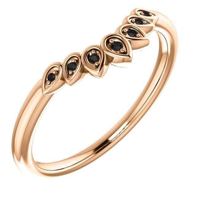 Petal Band - Floral Inspired Contoured White, Black or Teal Diamond, Ruby Stacking Wedding Ring Opaque Black Diamonds / 14k Rose Gold Ring by Nodeform