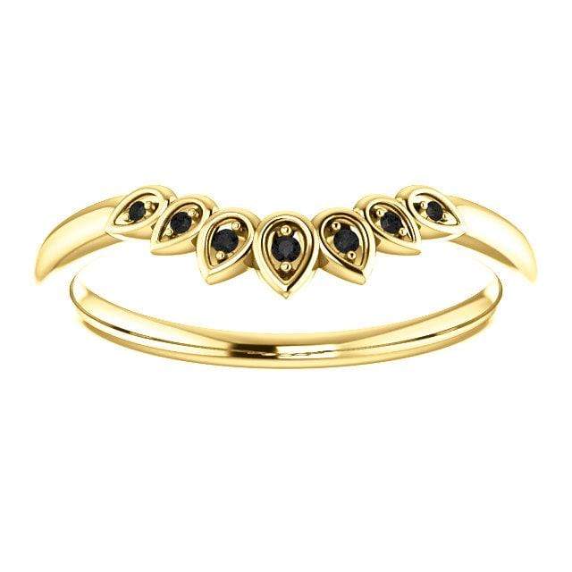 Petal Band - Floral Inspired Contoured White, Black or Teal Diamond, Ruby Stacking Wedding Ring Opaque Black Diamonds / 14K Yellow Gold Ring by Nodeform