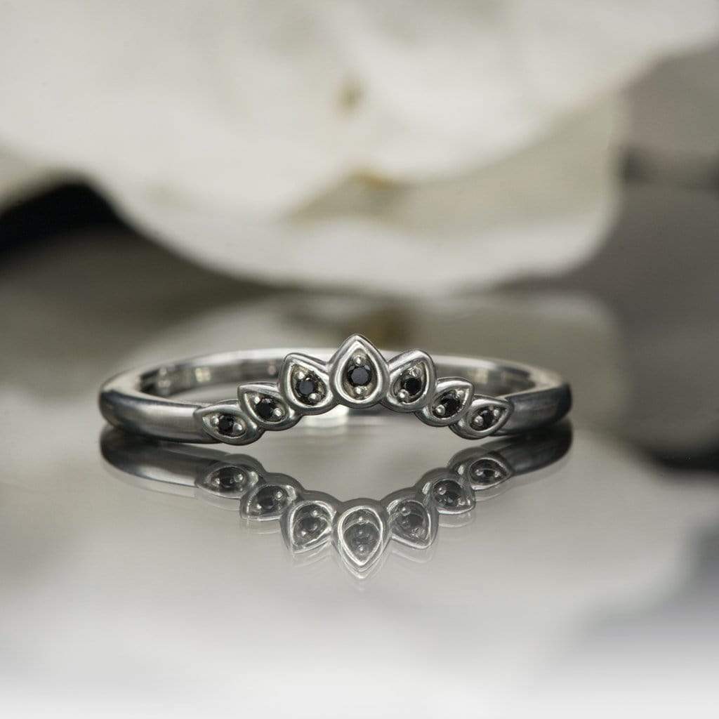 Petal Band - Floral Inspired Contoured White, Black or Teal Diamond, Ruby Stacking Wedding Ring Ring by Nodeform
