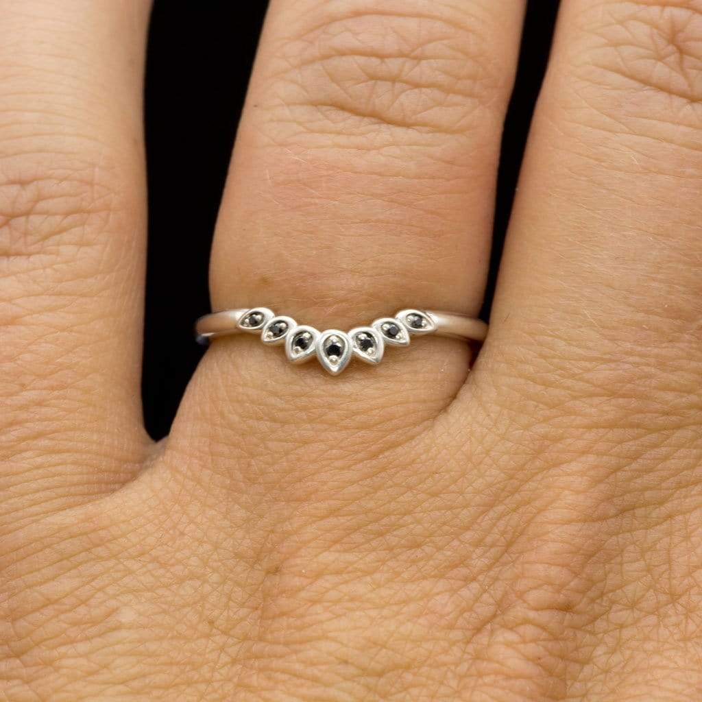 Petal Band - Floral Inspired Contoured White, Black or Teal Diamond, Ruby Stacking Wedding Ring Ring by Nodeform