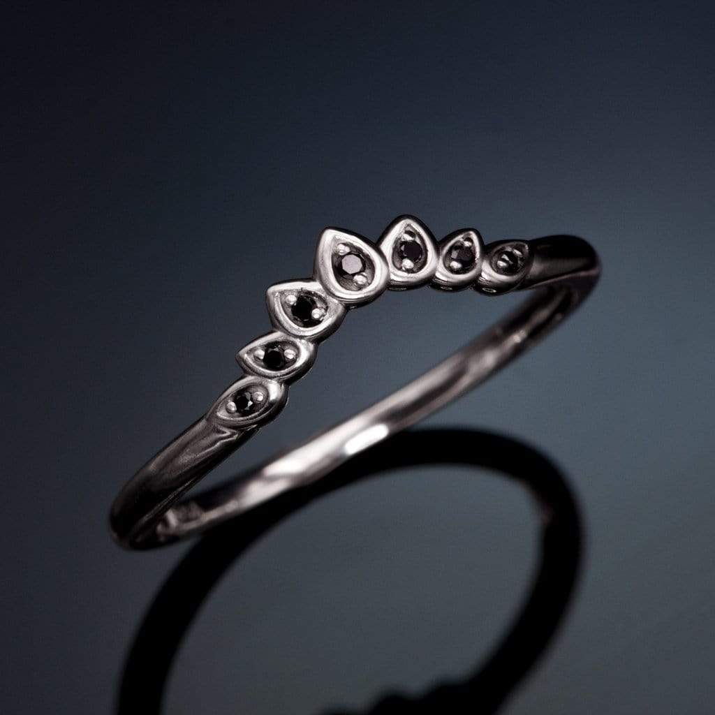 Petal Band - Floral Inspired Contoured White, Black or Teal Diamond, Ruby Stacking Wedding Ring Ring by Nodeform