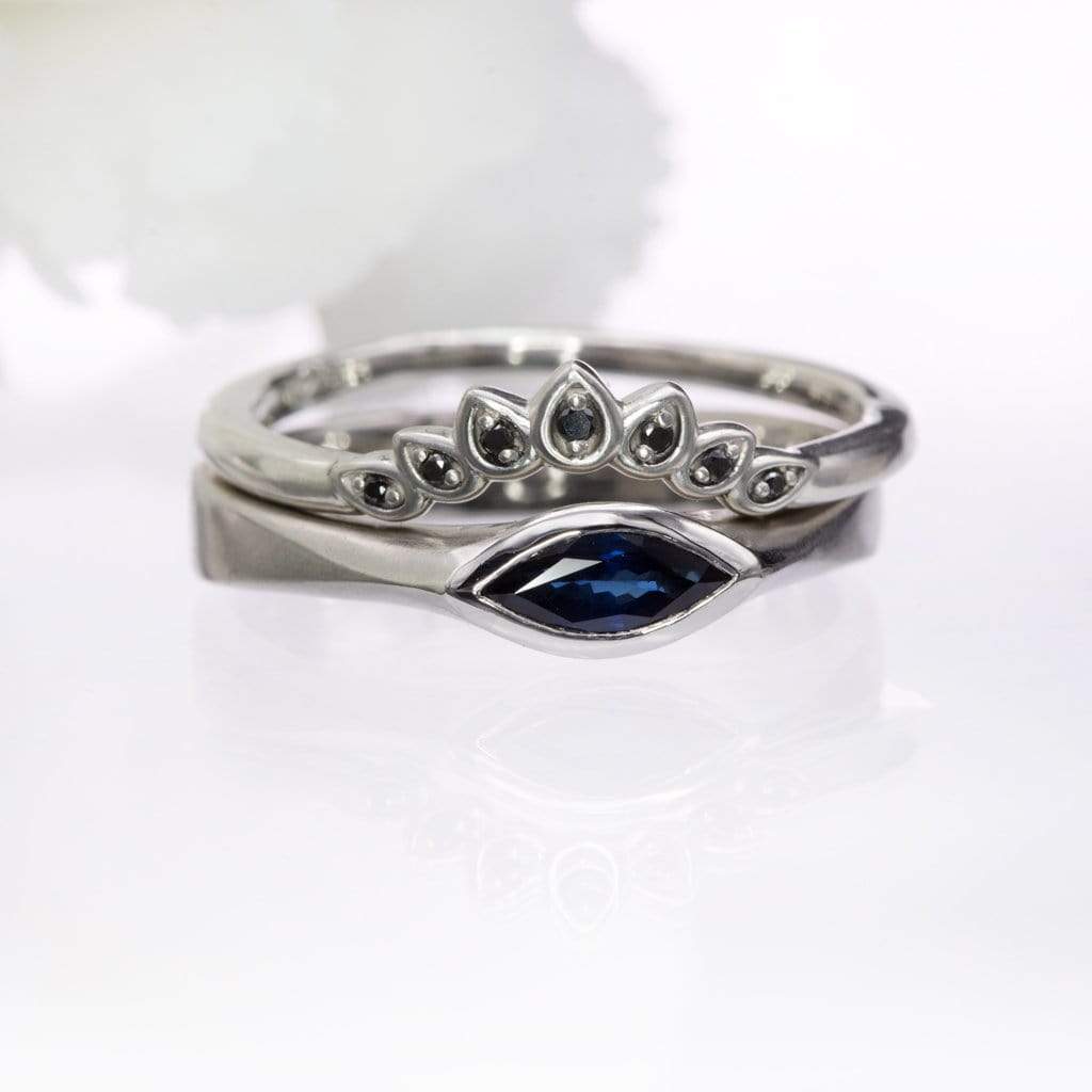 Petal Band - Floral Inspired Contoured White, Black or Teal Diamond, Ruby Stacking Wedding Ring Ring by Nodeform