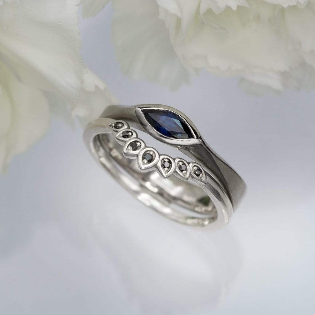 Petal Band - Floral Inspired Contoured White, Black or Teal Diamond, Ruby Stacking Wedding Ring Ring by Nodeform