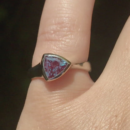 Trillion Chatham Created Alexandrite Bezel Solitaire Engagement Ring