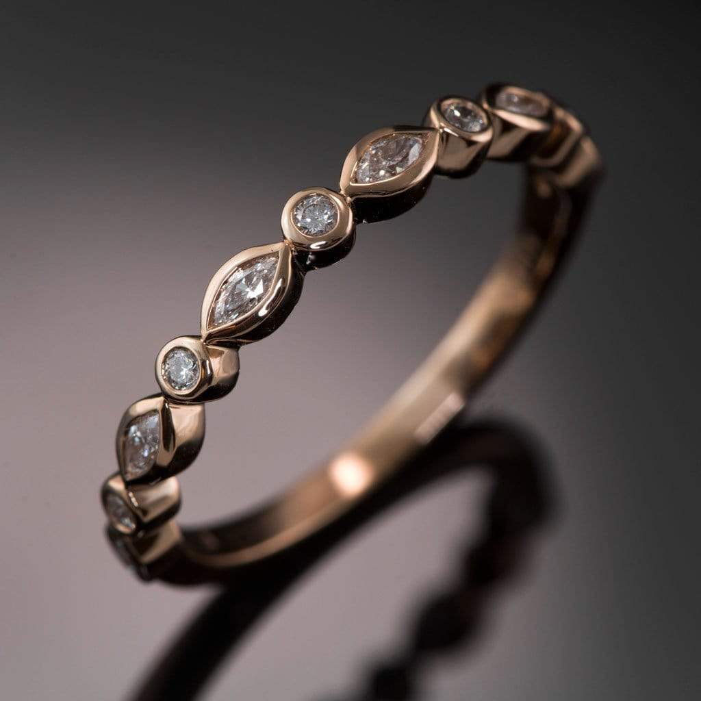 Maggie Band, 1/4CTW Diamond or Sapphire Bezel Set Marquise Stacking Half Eternity Anniversary Ring Ring by Nodeform