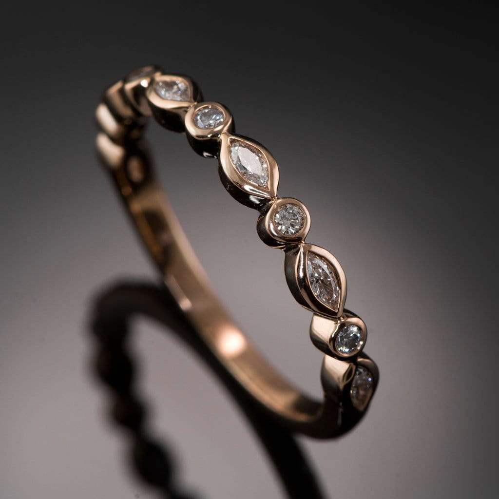 Maggie Band, 1/4CTW Diamond or Sapphire Bezel Set Marquise Stacking Half Eternity Anniversary Ring Ring by Nodeform