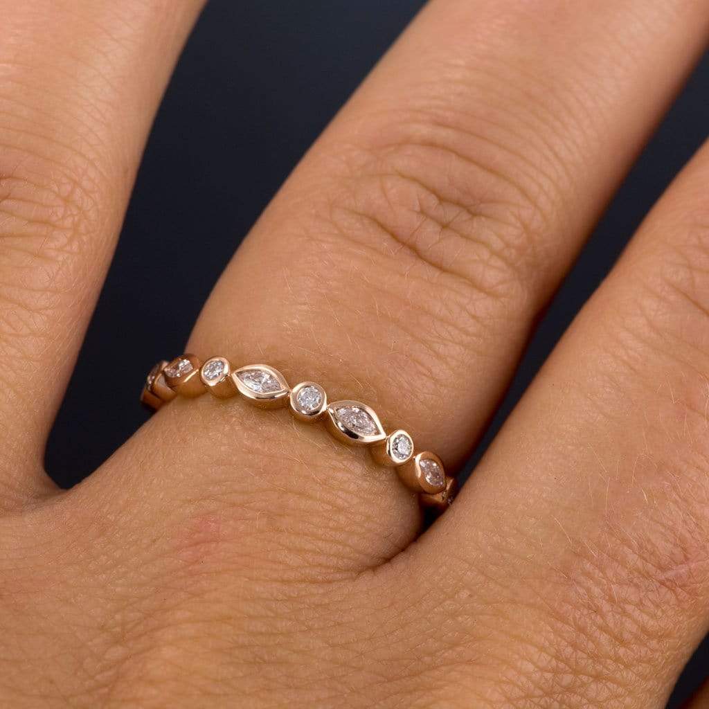 Maggie Band, 1/4CTW Diamond or Sapphire Bezel Set Marquise Stacking Half Eternity Anniversary Ring Ring by Nodeform