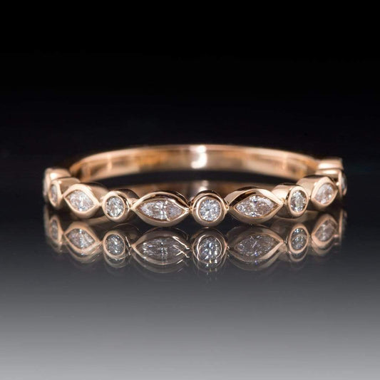 Maggie Band, 1/4CTW Diamond or Sapphire Bezel Set Marquise Stacking Half Eternity Anniversary Ring Ring by Nodeform