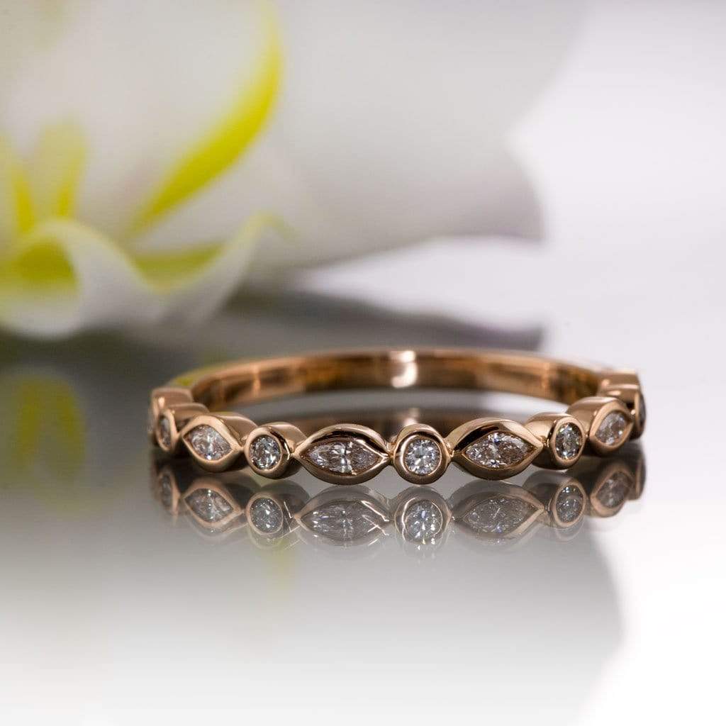 Maggie Band, 1/4CTW Diamond or Sapphire Bezel Set Marquise Stacking Half Eternity Anniversary Ring Ring by Nodeform