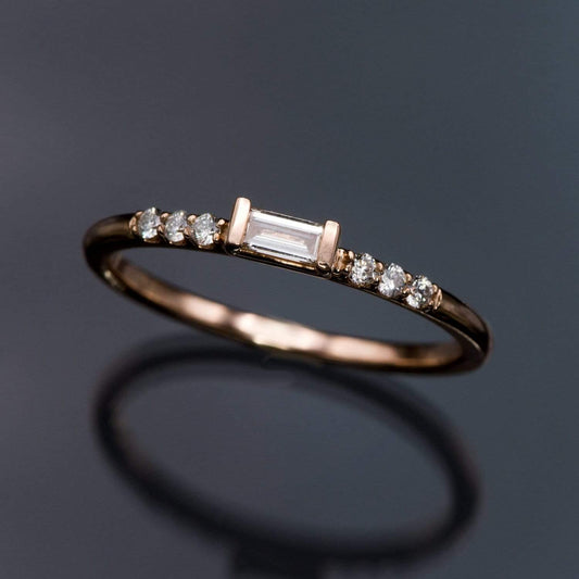 Baguette Diamond or Moissanite Accented Stacking Promise Ring Ring by Nodeform