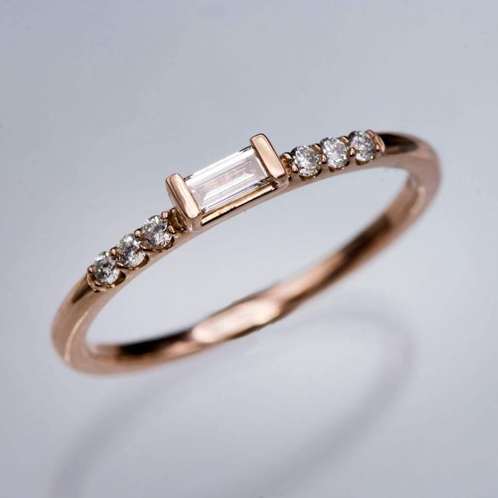 Baguette Diamond or Moissanite Accented Stacking Promise Ring Ring by Nodeform