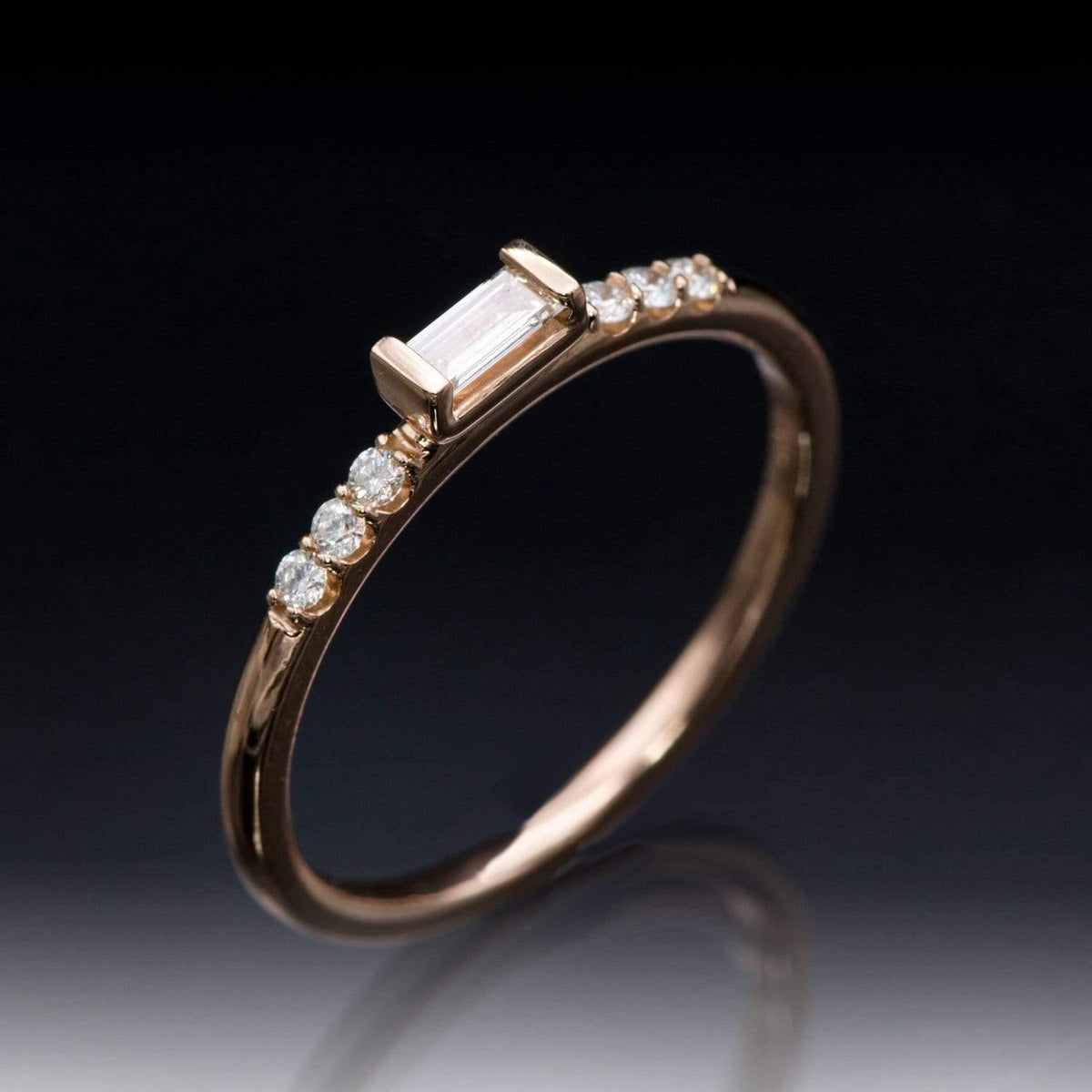 Baguette Diamond or Moissanite Accented Stacking Promise Ring Ring by Nodeform