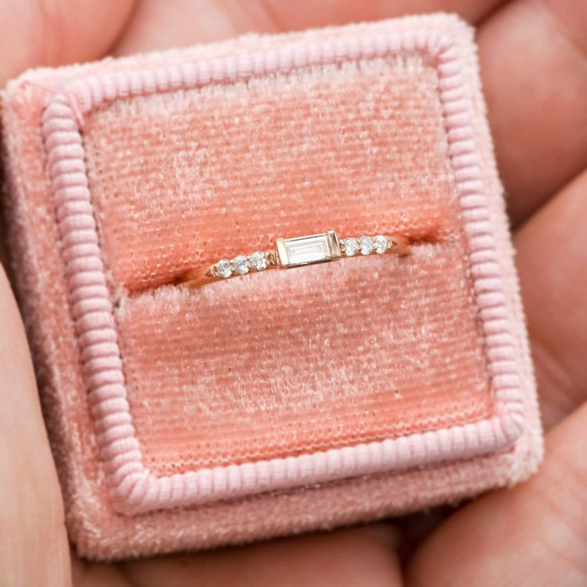 Baguette Diamond or Moissanite Accented Stacking Promise Ring Ring by Nodeform