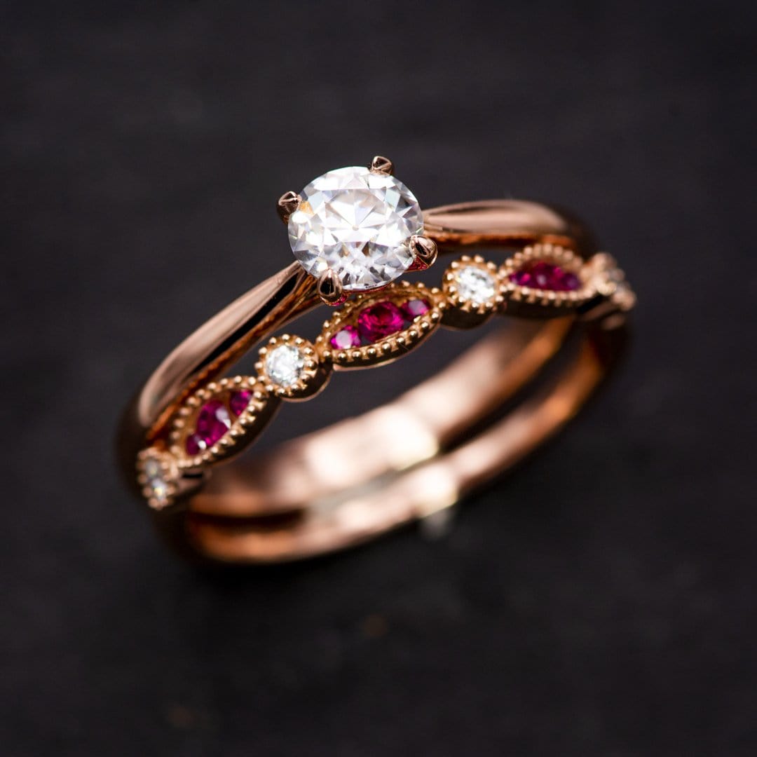 Old European Cut Moissanite 14k Rose Gold Julia Solitaire Engagement Ring, size 4 to 9 OEC Sonia Ring Ring Ready To Ship by Nodeform