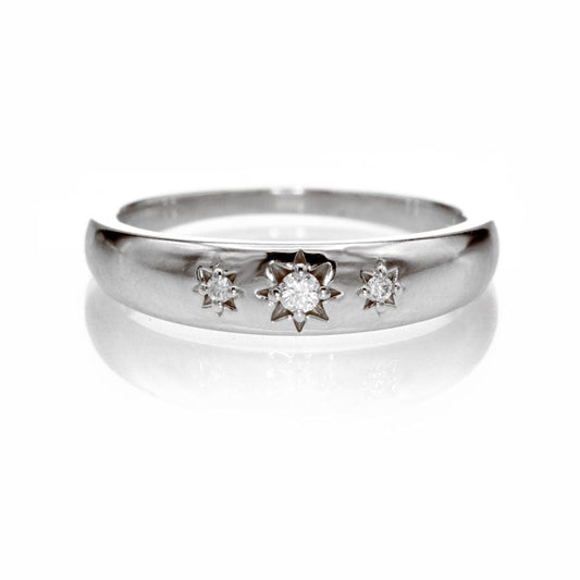 Starbust Band - Tapered Star Set Diamond Stacking Wedding or Anniversary Ring 14k White Gold Ring by Nodeform