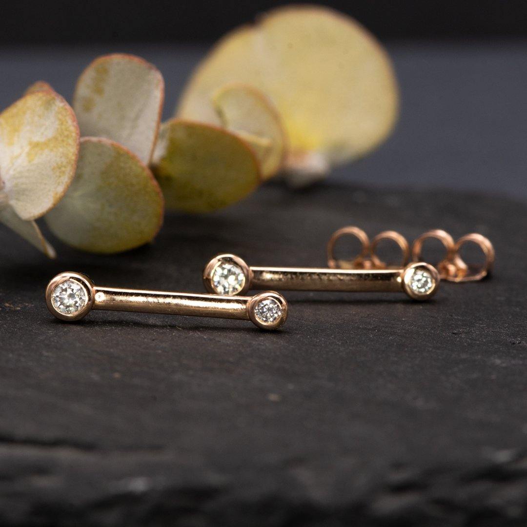 Geometric Double Bezel Diamond Bar Stud Earrings Earrings by Nodeform