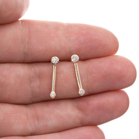 Geometric Double Bezel Diamond Bar Stud Earrings Earrings by Nodeform