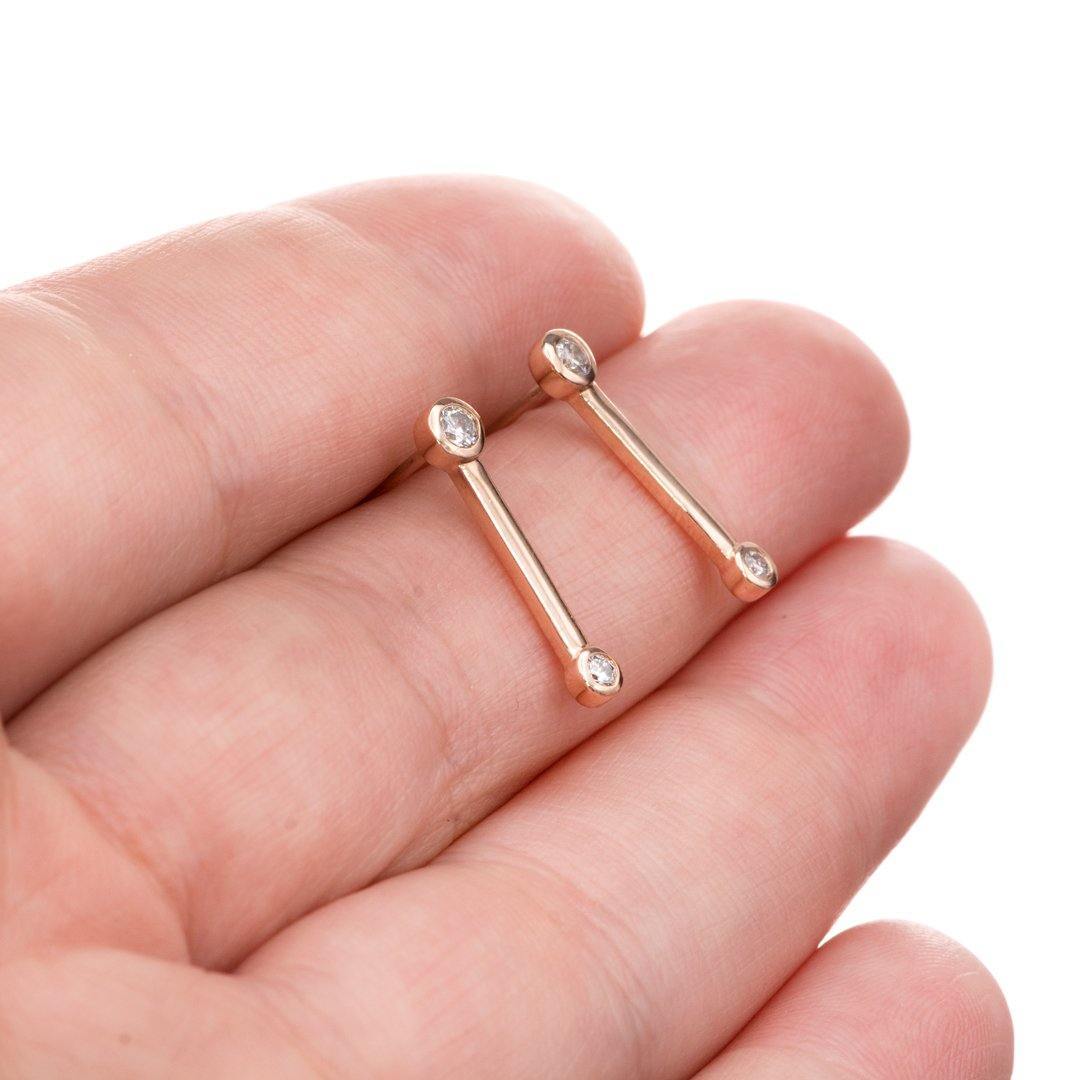 Geometric Double Bezel Diamond Bar Stud Earrings Earrings by Nodeform