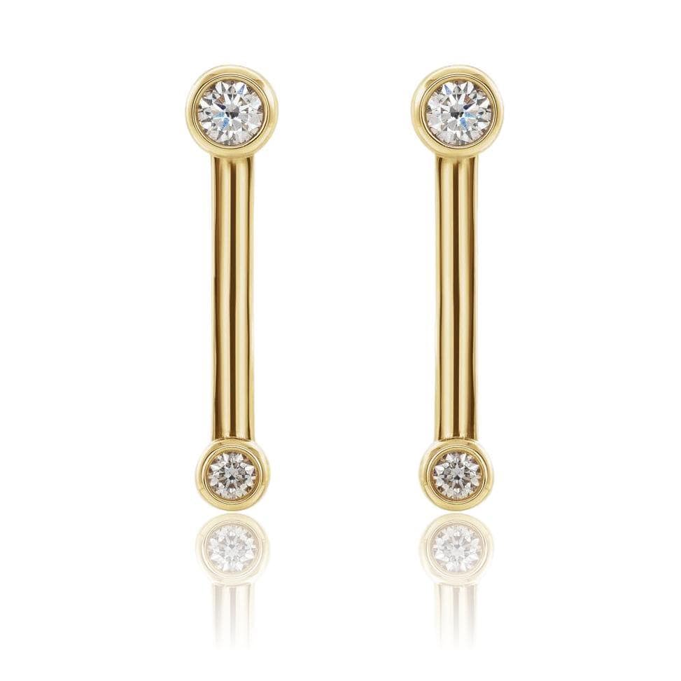 Geometric Double Bezel Diamond Bar Stud Earrings 14k Yellow Gold Earrings by Nodeform