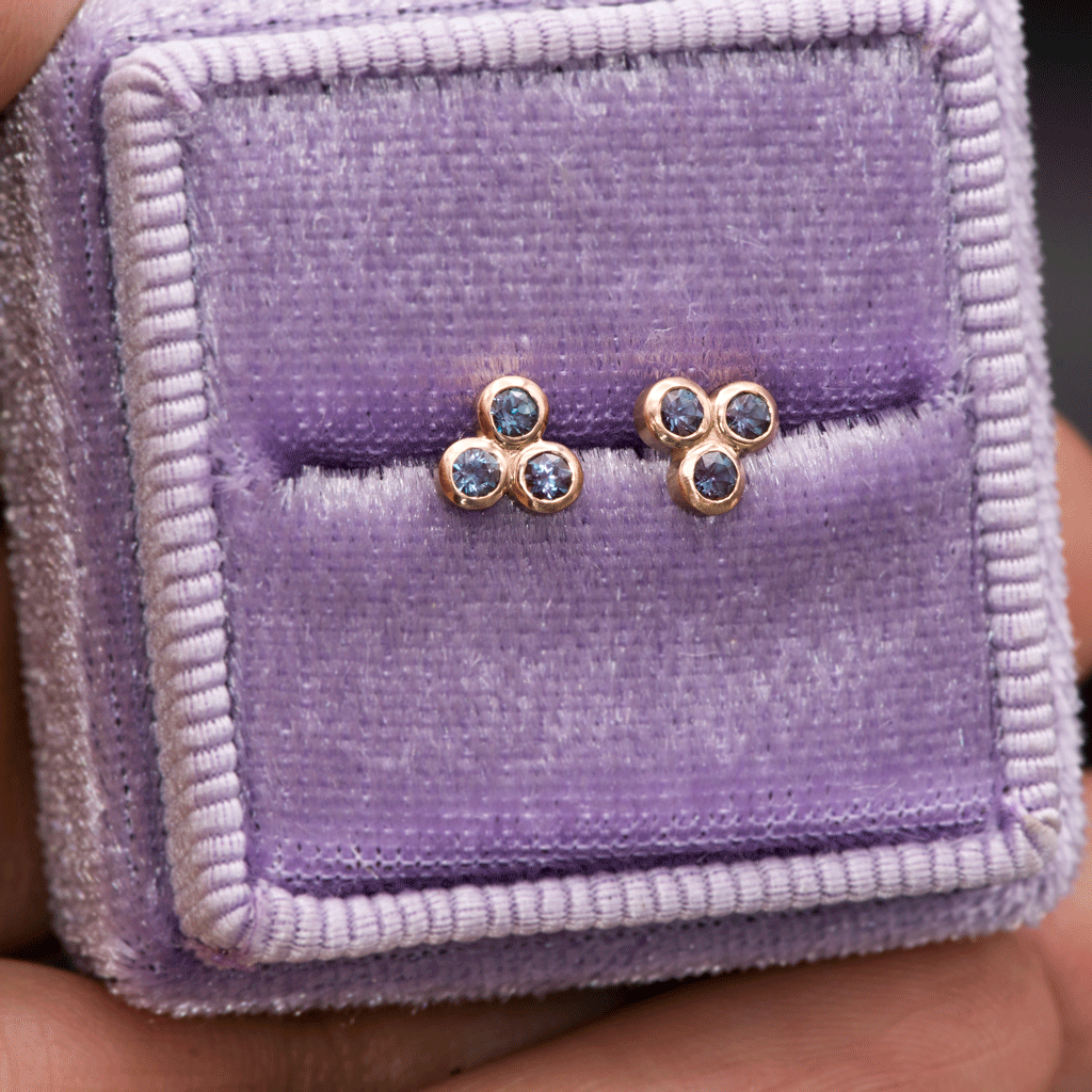 Lab-Grown Alexandrite Trio Bezel Cluster Stud Earrings Earrings by Nodeform
