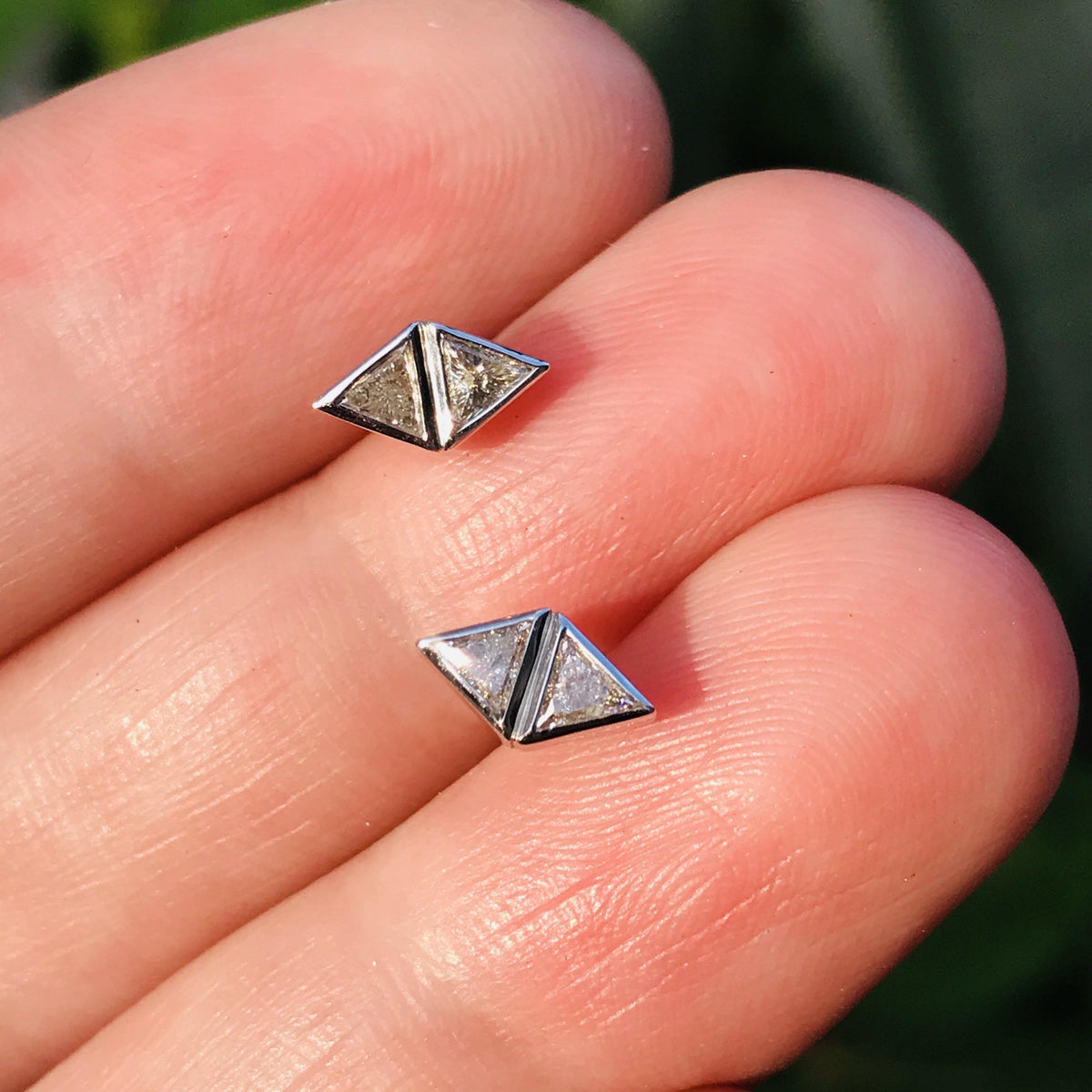 1/4 CTW Geometric Triangle Diamond Bezel Set 2-Stone Stud Earrings Earrings by Nodeform
