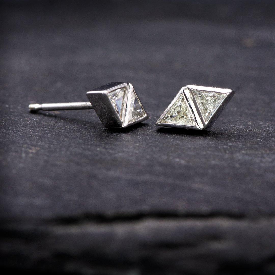 1/4 CTW Geometric Triangle Diamond Bezel Set 2-Stone Stud Earrings Earrings by Nodeform