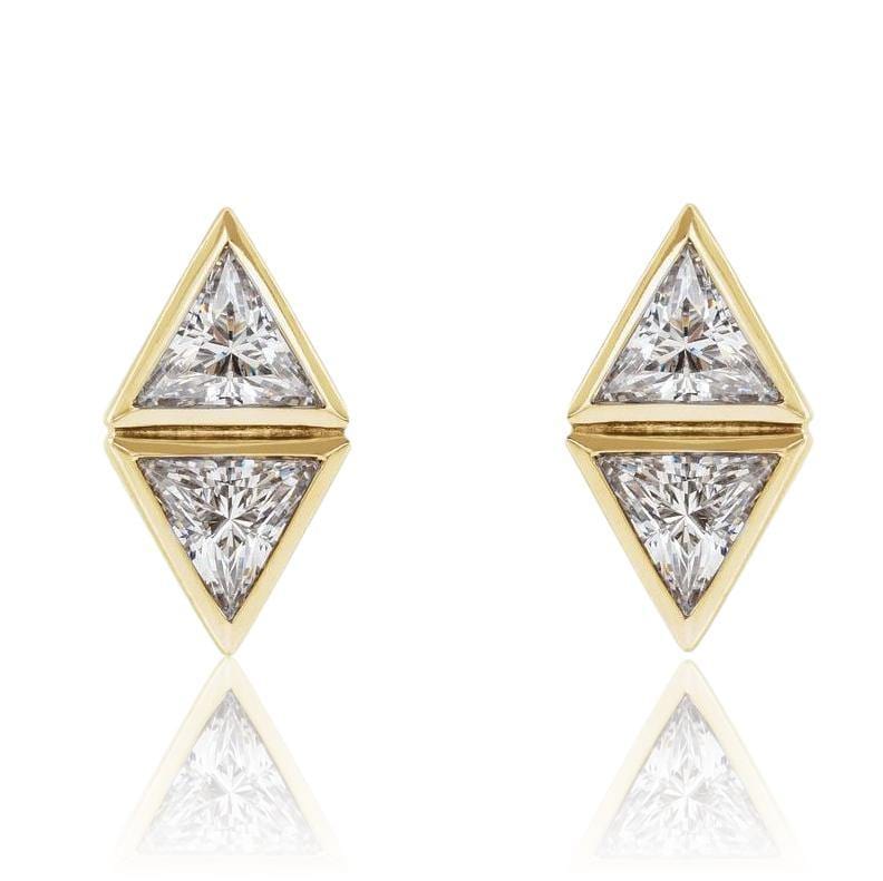 Geometric Triangle Diamond Bezel Set 2-Stone Stud Earrings 14k Yellow Gold Earrings by Nodeform