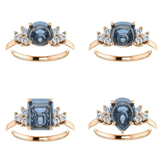 Ellie - Prong Set Accented Side Cluster Engagement Ring - Setting only Ring Setting by Nodeform