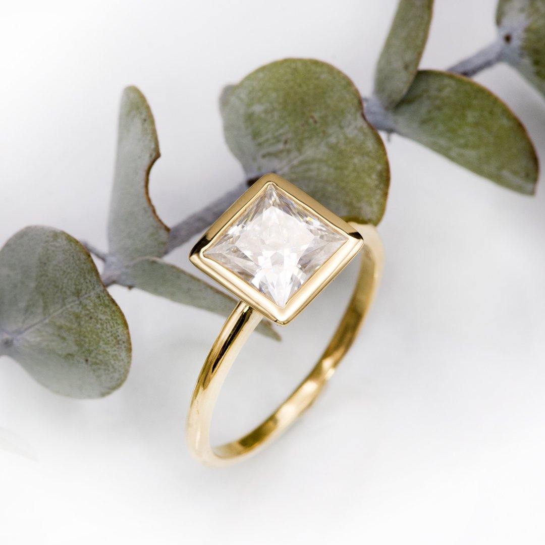 Emma Solitaire Ring - Square Brilliant / Princess Cut Moissanite Bezel Set Engagement Ring Ring by Nodeform