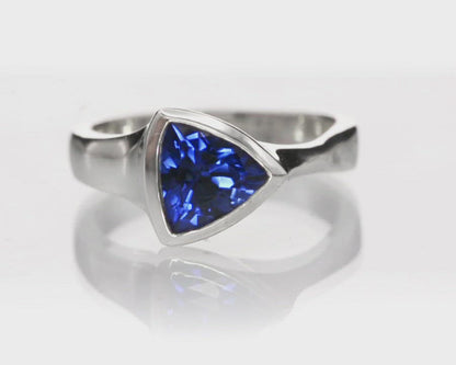 Trillion Lab Created Blue Sapphire Bezel Solitaire Engagement Ring
