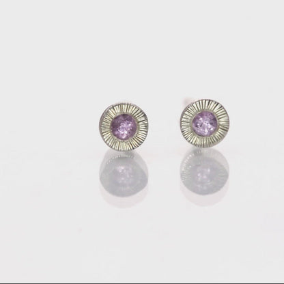 Pink Sapphire Tiny Textured Sterling Silver Stud Earrings, Ready to Ship