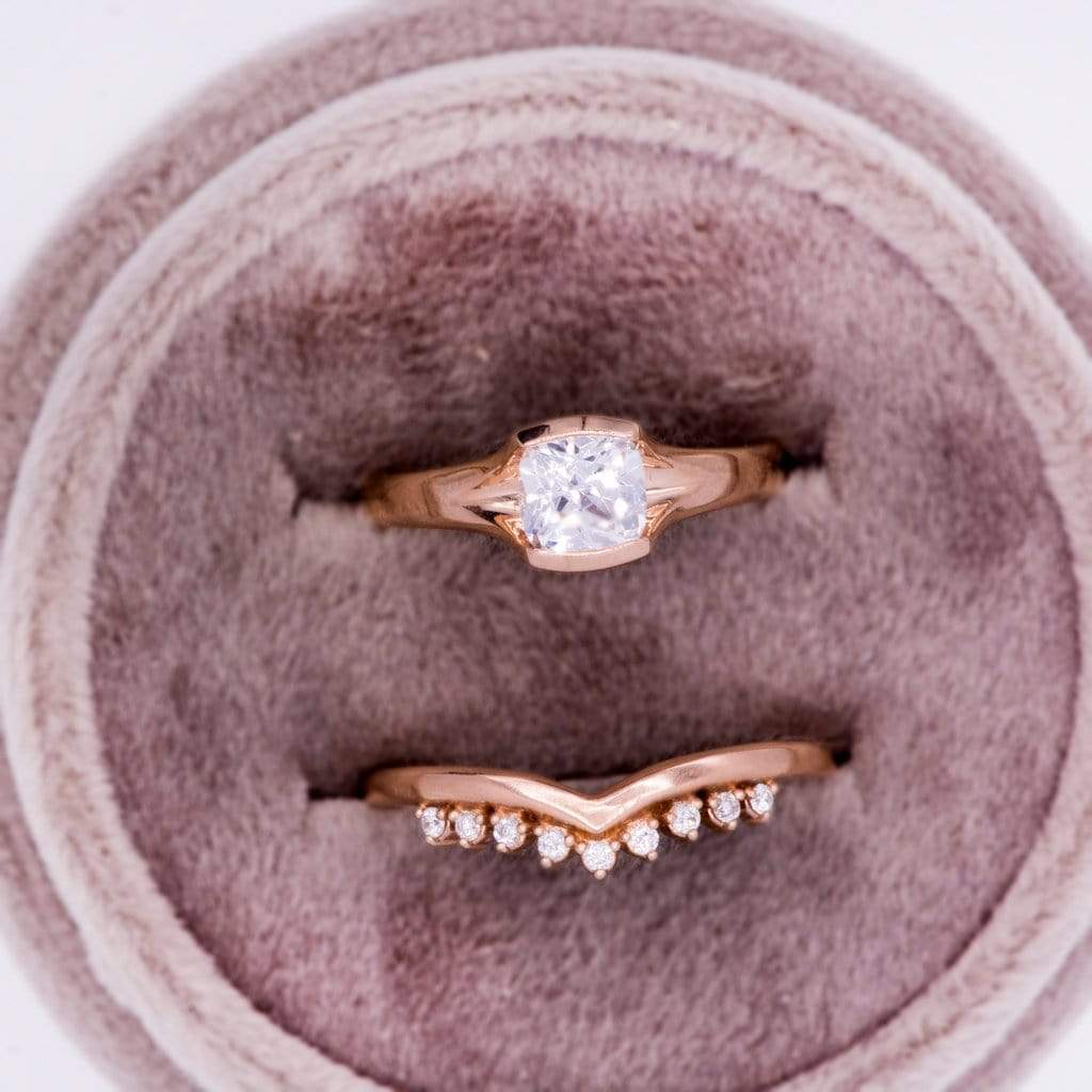 Valerie Band - V-Shape Contoured Accented Diamond, Moissanite, Ruby or Sapphire Wedding Ring Ring by Nodeform