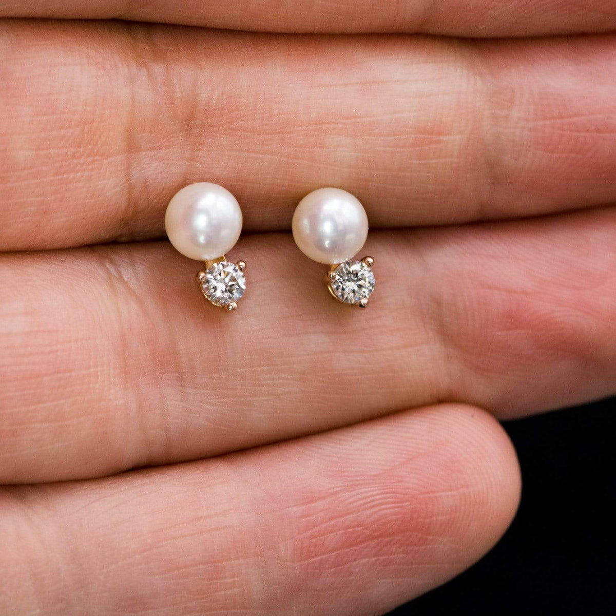 White Freshwater Cultured Pearl & Diamond Cluster Stud Earrings Earrings by Nodeform