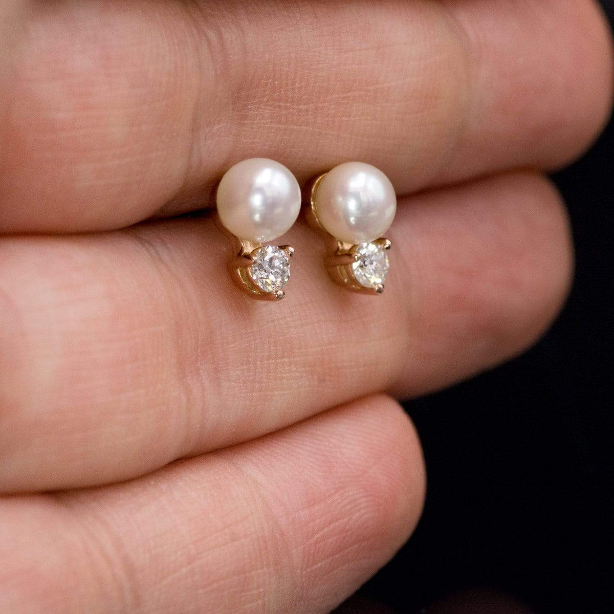 White Freshwater Cultured Pearl & Diamond Cluster Stud Earrings Earrings by Nodeform