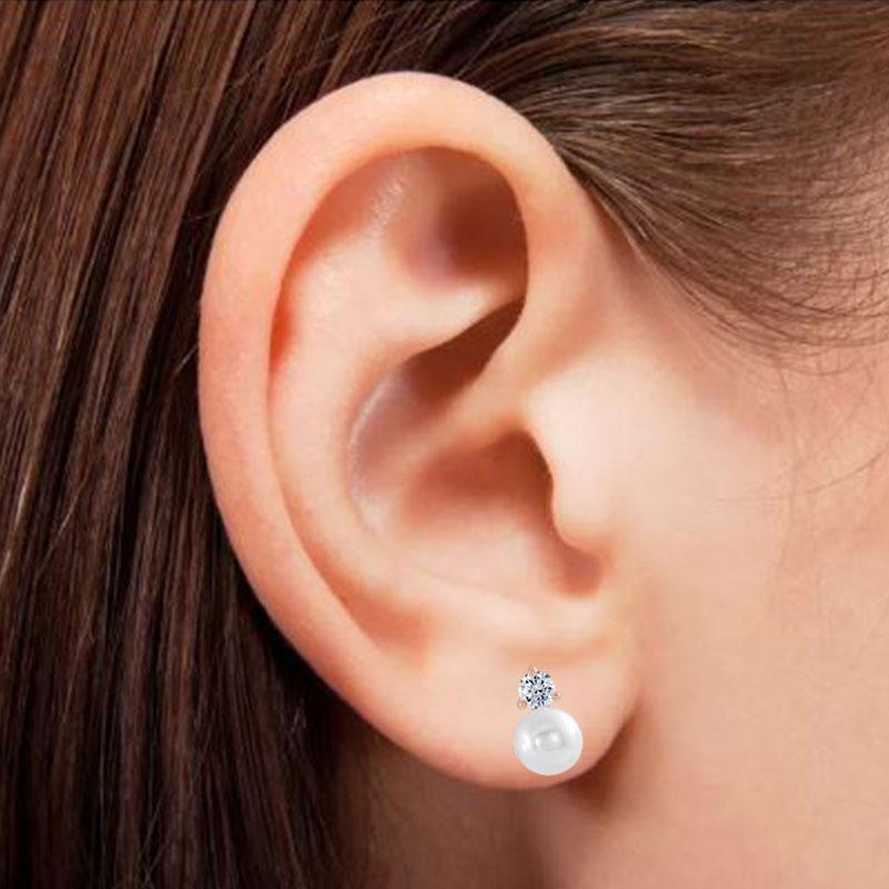 White Freshwater Cultured Pearl & Diamond Cluster Stud Earrings Earrings by Nodeform