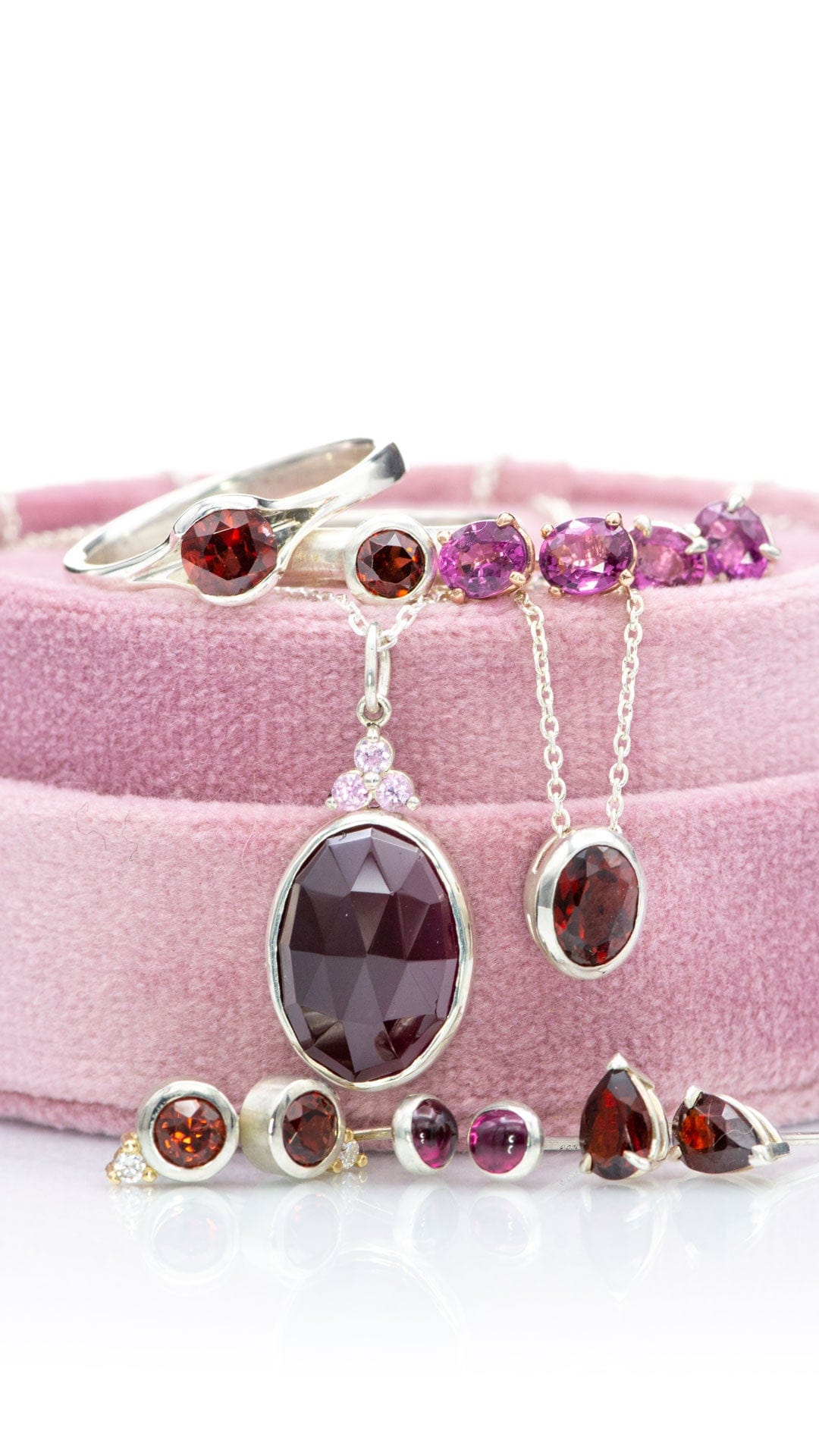 Pear Garnet Sterling Silver Basket Set Stud Earrings, Ready to Ship Earrings by Nodeform