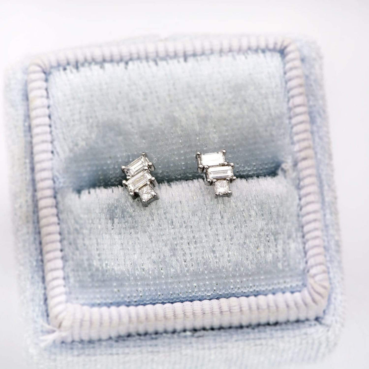 Geometric Art Deco Inspired Baguette and Princess Diamond Cluster Stud Earrings Earrings by Nodeform