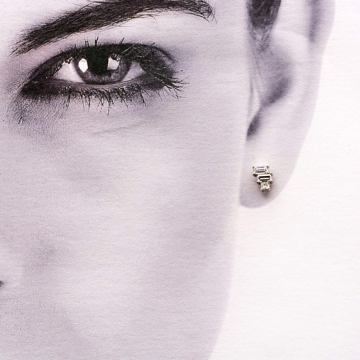 Geometric Art Deco Inspired Baguette and Princess Diamond Cluster Stud Earrings Earrings by Nodeform