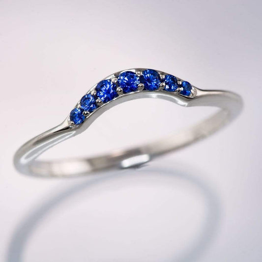 Selena - Graduated Blue Sapphire Curved Contoured Stacking Wedding Ring Ring by Nodeform